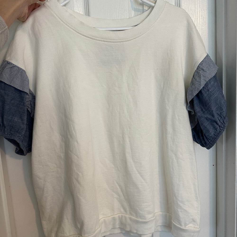 Anthropologie Porridge Cream Blue Striped Ruffle Sleeve